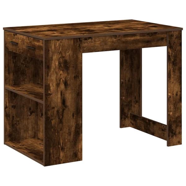 vidaXL skrivebord med skuffe og hylde 102x62x77,5cm røget egetræsfarve