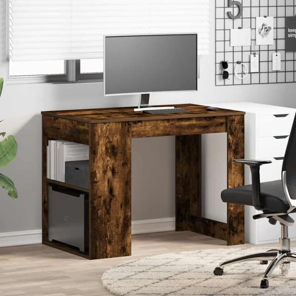 vidaXL skrivebord med skuffe og hylde 102x62x77,5cm røget egetræsfarve