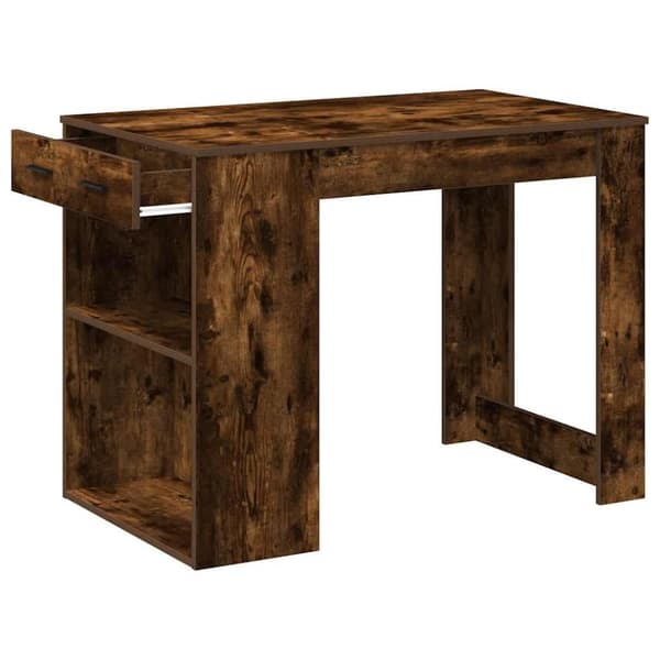 vidaXL skrivebord med skuffe og hylde 102x62x77,5cm røget egetræsfarve