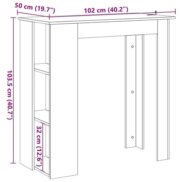 vidaXL Barbord med hyllor artisan ek 102x50x103,5 cm konstruerat trä