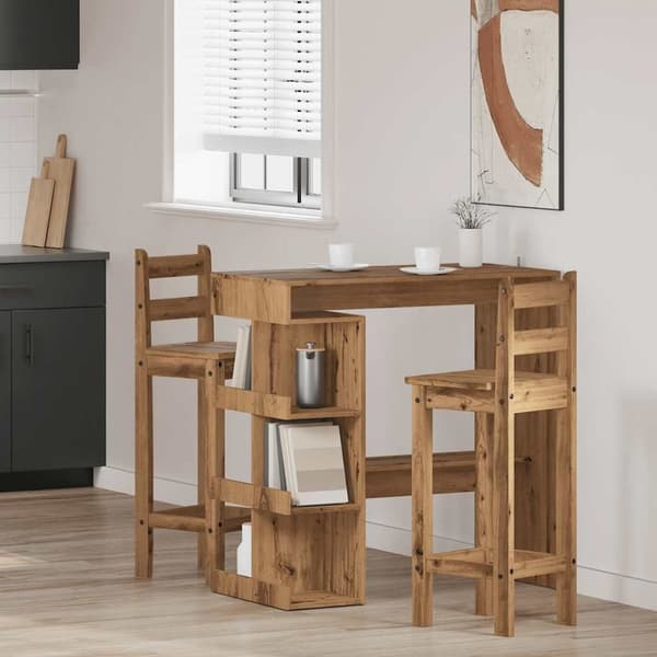 vidaXL Barbord med hyllor artisan ek 100x48x101,5 cm