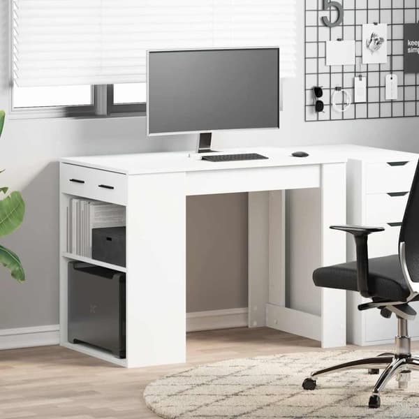vidaXL skrivebord med skuffe og hylde 102x62x77,5 cm hvid