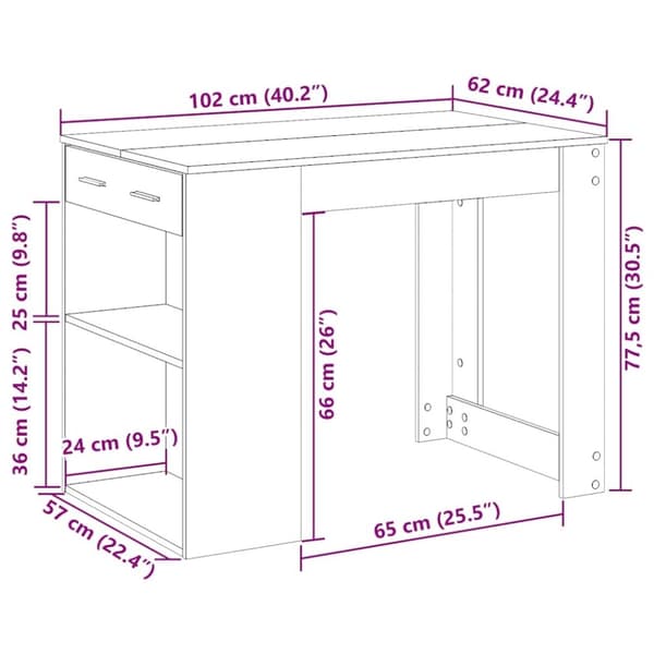vidaXL skrivebord med skuffe og hylde 102x62x77,5 cm hvid