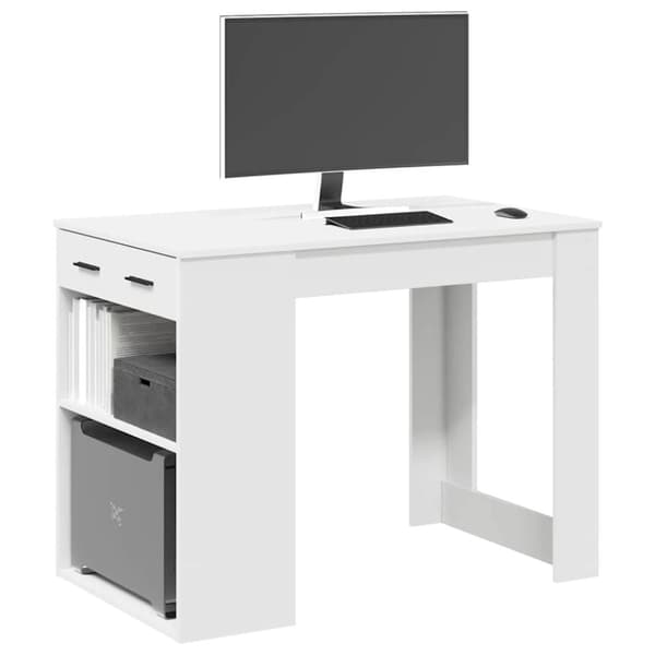 vidaXL skrivebord med skuffe og hylde 102x62x77,5 cm hvid