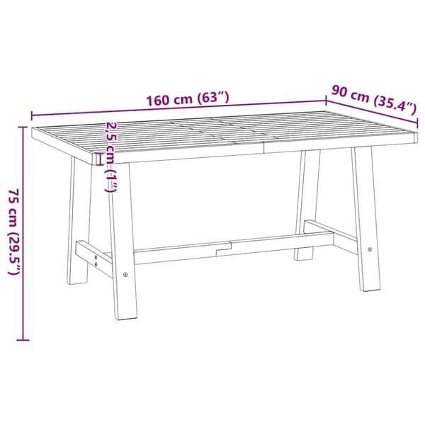 vidaXL Spisebord NOAIN A-formede ben 160x90x75 cm heltre furu