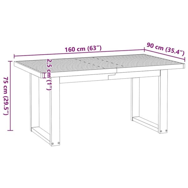 vidaXL Spisebord NOAIN U-formede ben 160x90x75 cm heltre furu