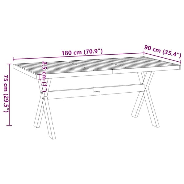 vidaXL Spisebord NOAIN X-formede ben 180x90x75 cm heltre furu