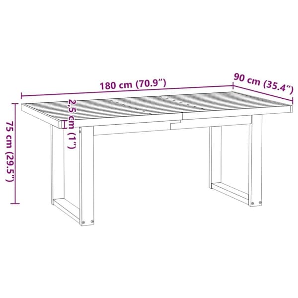 vidaXL Spisebord NOAIN U-formede ben 180x90x75 cm heltre furu
