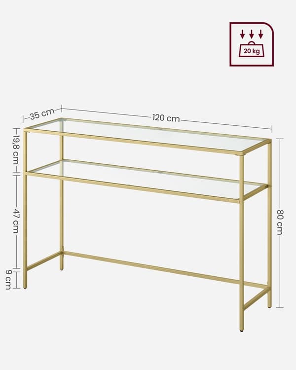 Konsolet bordsmodern-justerbar guldfärgad transparent