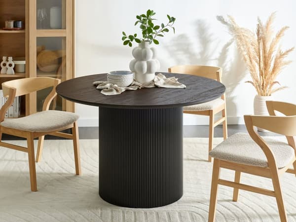 Matbord Svart MDF Skiva ⌀ 120 cm Piedestal Underrede Moderna Matsalsmöbler