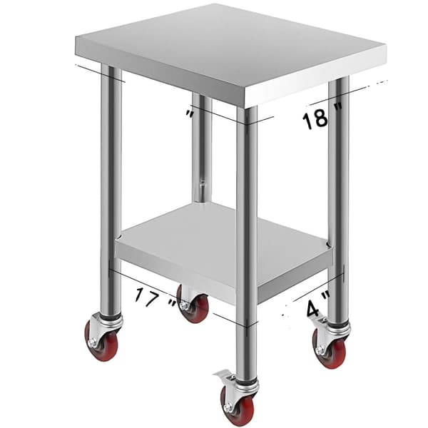 Köksförberedelsebord, Justerbar hylla, Hjul med hjulbroms,24 x 12 tum 24 x 18 inch