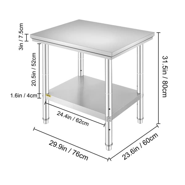 Køkkenarbejdsbænk, 330LBS Belastningskapacitet, Justerbare Fødder,24x24x35 tommer 330LBS