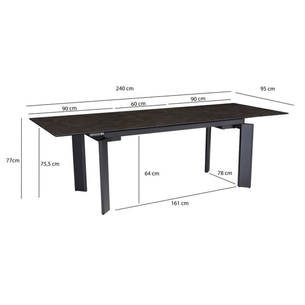 Suuri Rootzin ruokapöytä - Moderni ruokapöytä - Jatkettava ruokapöytä - Tukevat metallijalat - 180-240cm x 95cm x 77cm