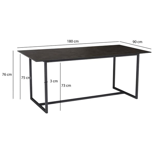 Rootz stort spisebord - moderne bord - rektangulært spisebord - stabile metalben - 180 cm x 90 cm x 76 cm