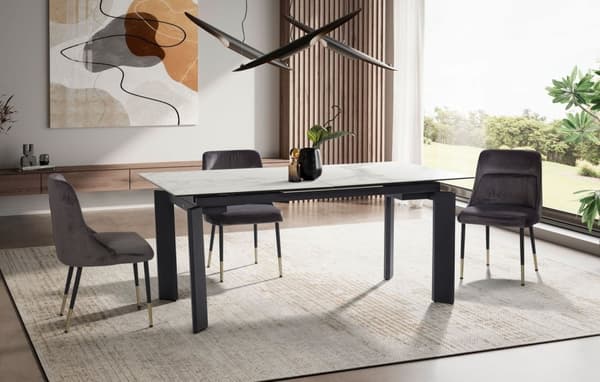 Rootz Modern Stort spisebord - Rektangulært marmorlook - Udtrækkeligt bord - Plads til 10 - 180-240 cm x 95 cm x 77 cm