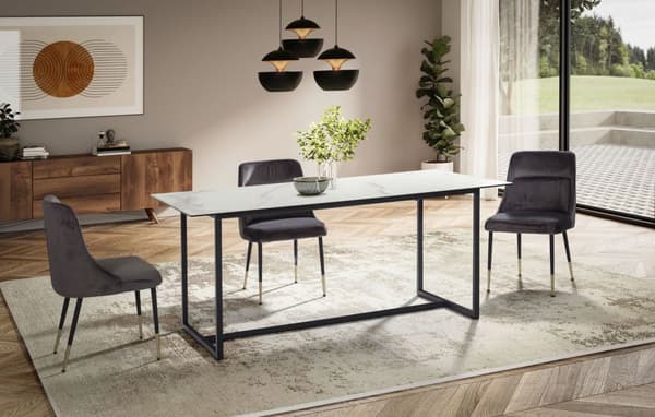 Rootz stort rektangulärt matbord - modern marmorlook - Robusta metallben - Säten för 8 personer - 180 cm x 90 cm x 76 cm