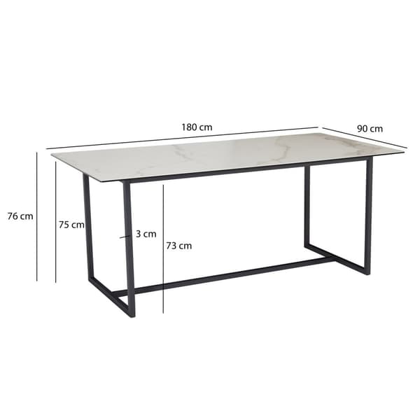 Rootz stort rektangulärt matbord - modern marmorlook - Robusta metallben - Säten för 8 personer - 180 cm x 90 cm x 76 cm