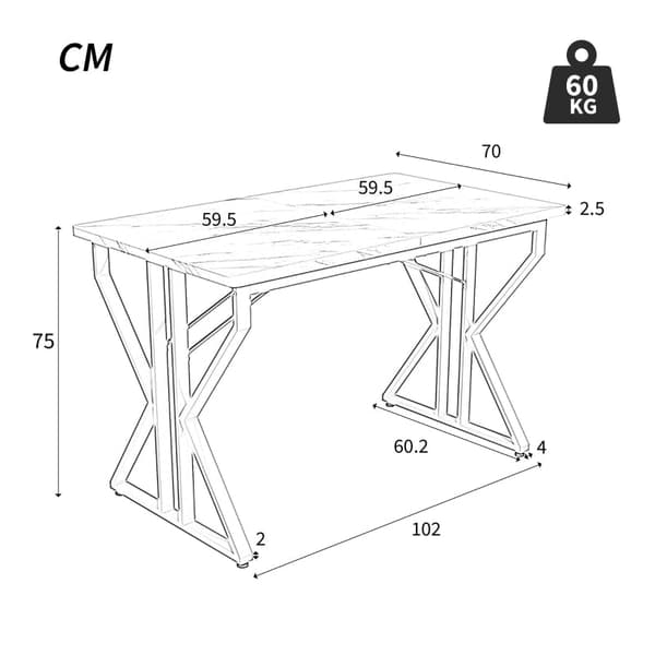 Rootz Spisebord - Marmoreret Bord - Luksuriøst spisebord - Justerbar stabilitet - 119L x 70W x 75H cm