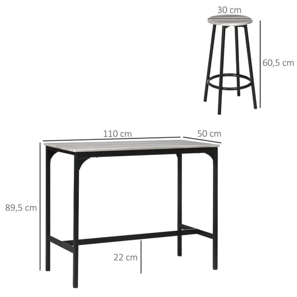 Rootz 5-delade barbordsset - Industriell matsalsset - Kompakt barmöbel - Utrymmesbesparande design - 110 cm x 50 cm x 89,5 cm bord