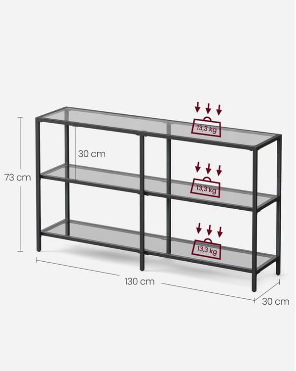 Konsoletbord med 3 planker lavet af tempereret glas