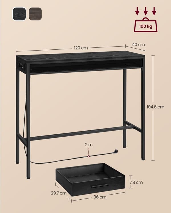 Barbord med låda 40 x 120 x 104,6 cm ebenholts svart