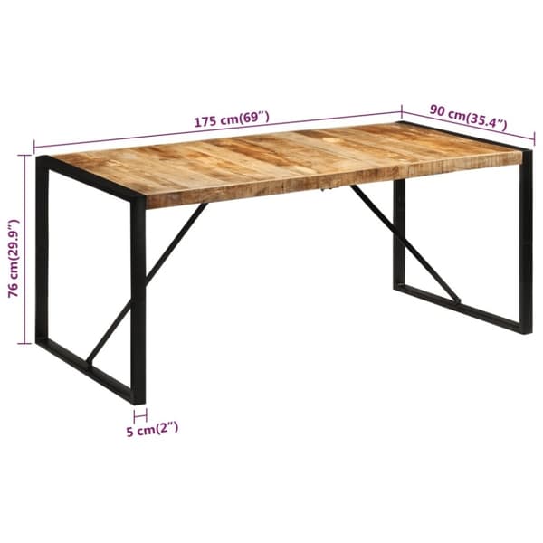 vidaXL spisebord 175x90x76 cm massivt ru mangotræ
