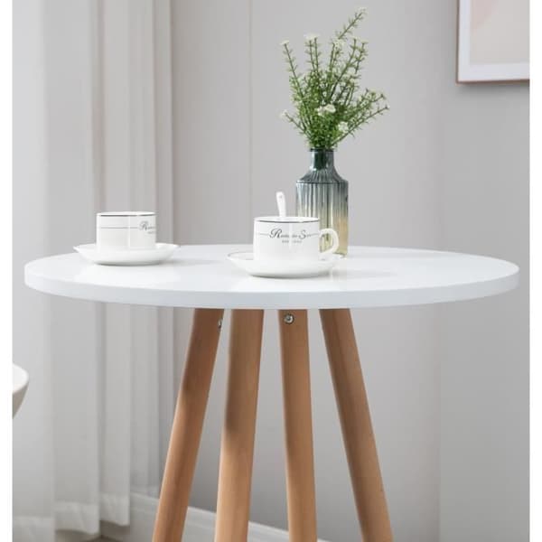 Livia High Bar-bord med rund skiva och träben Metallfotstöd, Natur - Vit