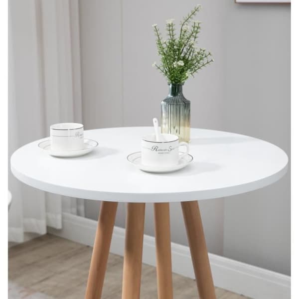 Livia High Bar-bord med rund skiva och träben Metallfotstöd, Natur - Vit
