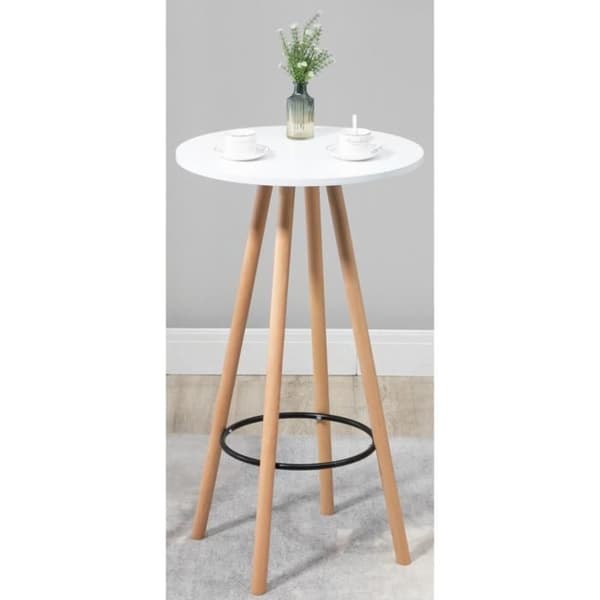 Livia High Bar-bord med rund skiva och träben Metallfotstöd, Natur - Vit