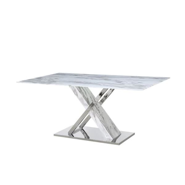 Modernt matbord i trä och vitt glas - 180 cm - Grå