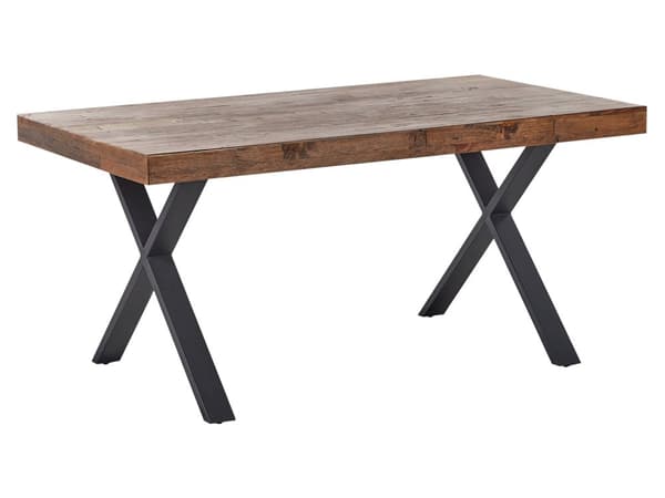 Matbord Mörk Furu MDF 160 x 90 cm Svart Metall Stabila Ben Matrum Vardagsrum Industriell Stil