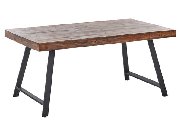 Spisebord i Mørk Furu MDF 160 x 90 cm Svart Metall Stabile Ben Spisestue Stue Industriell Stil