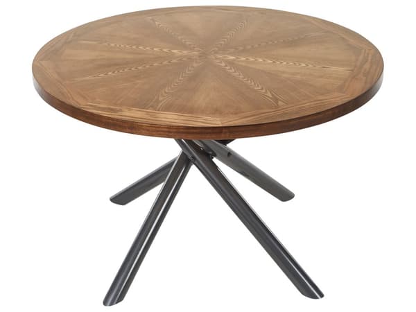 Matbord Mörkt Trä Grå MDF Metallben Korsade ⌀ 120 cm Runt 4-6 Personer Modernt