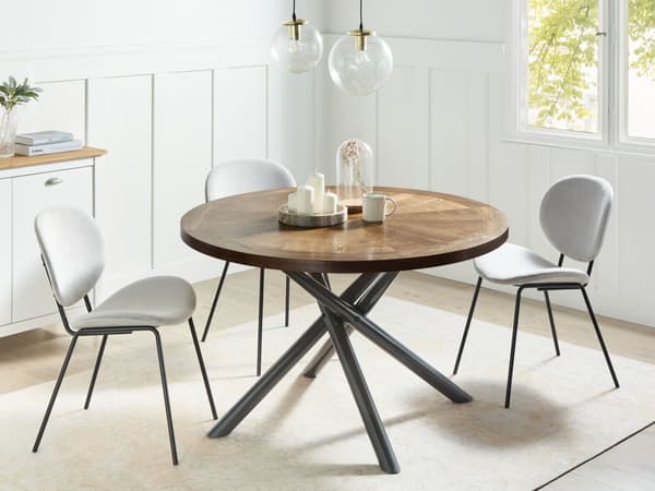 Matbord Mörkt Trä Grå MDF Metallben Korsade ⌀ 120 cm Runt 4-6 Personer Modernt