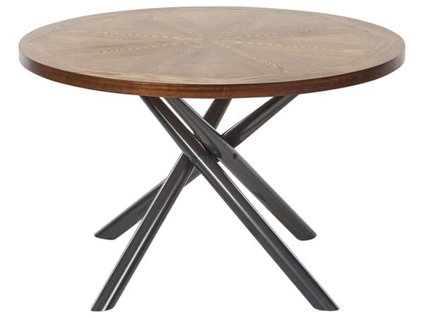 Matbord Mörkt Trä Grå MDF Metallben Korsade ⌀ 120 cm Runt 4-6 Personer Modernt