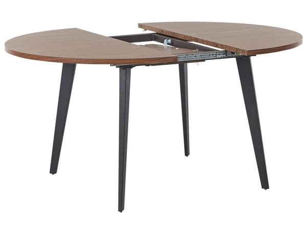Matbord Mörkt Trä Svart MDF Metall 120/150x120cm Utdragbar Bordsskiva Rund Modern