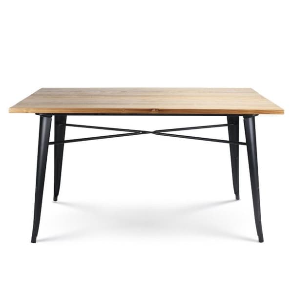Bordtillverkning 140 x 80 cm i matt svart metall och ljust träbordsskiva