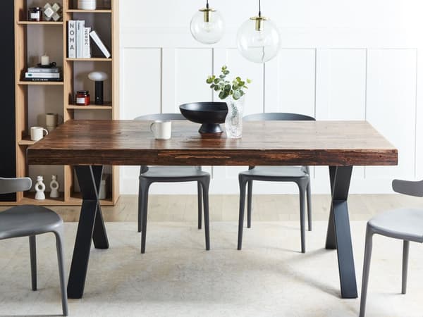 Spisebord i mørk fyrretræ MDF 180 x 90 cm Sort Metal Stable Legs Spisestue Stue Industriel stil