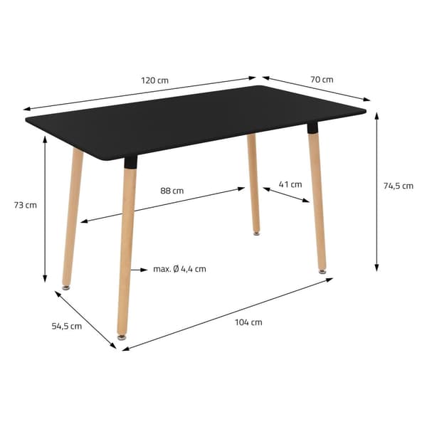 Matbord i trä 120x70 cm matt svart Matsalsbord för 4-6 personer ML design