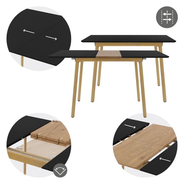 Utdragbart matbord i svart 110-140x75 cm matsalsbord i trä för 4-6 personer ML design