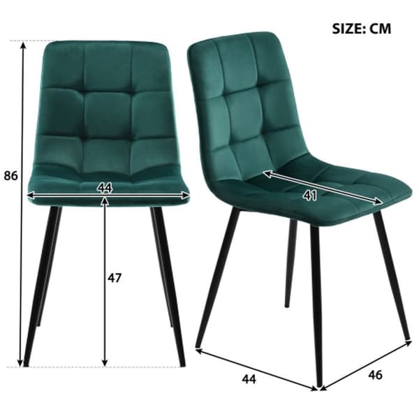 Matbord 117 cm med 4 stolar, rektangulärt bord, stolar i mörkgrön sammet, svarta ben.