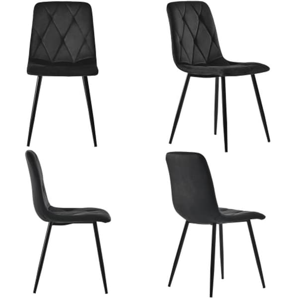Modern hexagon marble dining table + 4 black velvet dining chairs for a cozy atmosphere