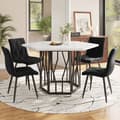 Miniatyrbild 1 av 6: Modern hexagon marble dining table + 4 black velvet dining chairs for a cozy atmosphere