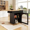 Miniatyrbild 1 av 5: Utökningsbar matbord, matbord med tre förvaringsskåp, naturlig färg + svart