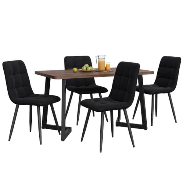 Matgrupp (5 delar), matbord och 4 matstolar, matstolar i svart sammet
