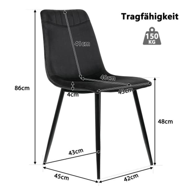 Set med matbord och stolar (1+4), svart matbord med 4 stolar i sammet.