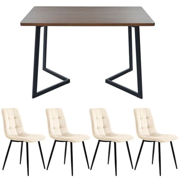 Matgrupp (5 delar), matbord med 4 stolar, stolar i beige sammet.