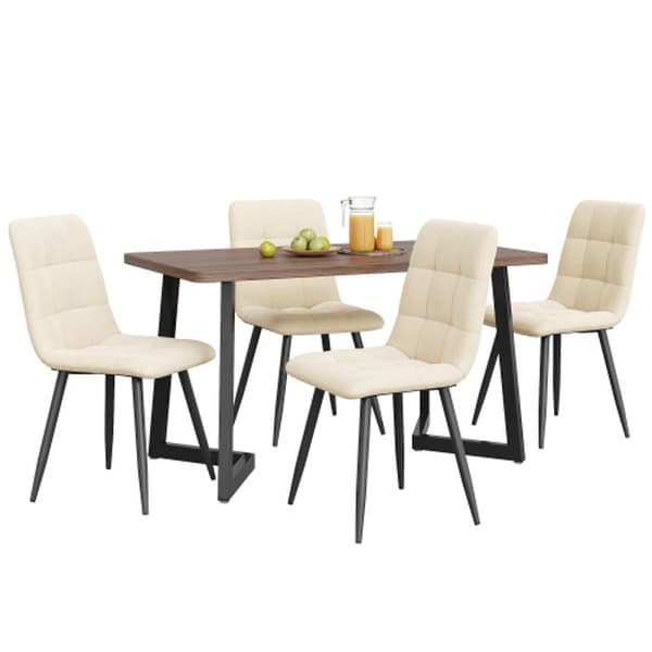 Matgrupp (5 delar), matbord med 4 stolar, stolar i beige sammet.