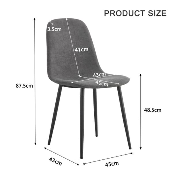 Modern köksbord och 4 stolar, moderna matsalsstolar med ryggstöd, metallben, grå linnetyg, svarta ben