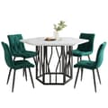 Miniatyrbild 3 av 6: Modern hexagonal marble dining table + 4 green velvet dining chairs